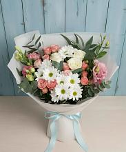 Букет цветов из:  Розы, Лизиантусы и Хризантемы в Цветово 1-ом
