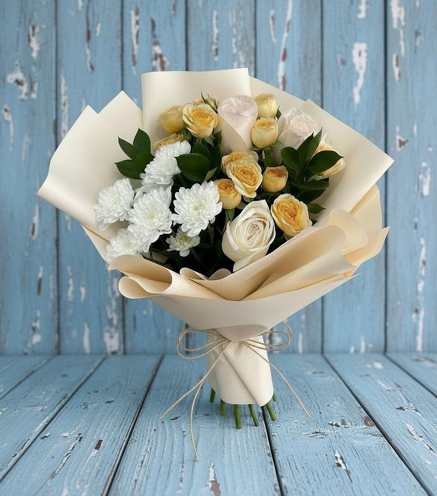 Букет цветов из: Розы и Хризантемы в Цветово 1-ом