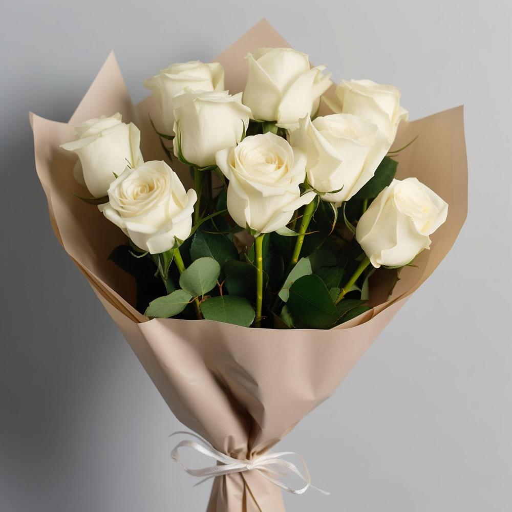 Букет 9 Белых роз Эдлесс Лав в Цветово 1-ом