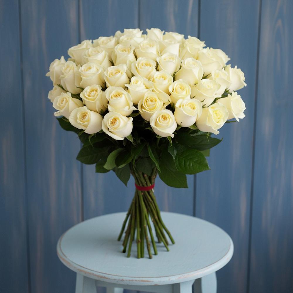 Букет 51 Белая роза Эдлесс Лав в Цветово 1-ом