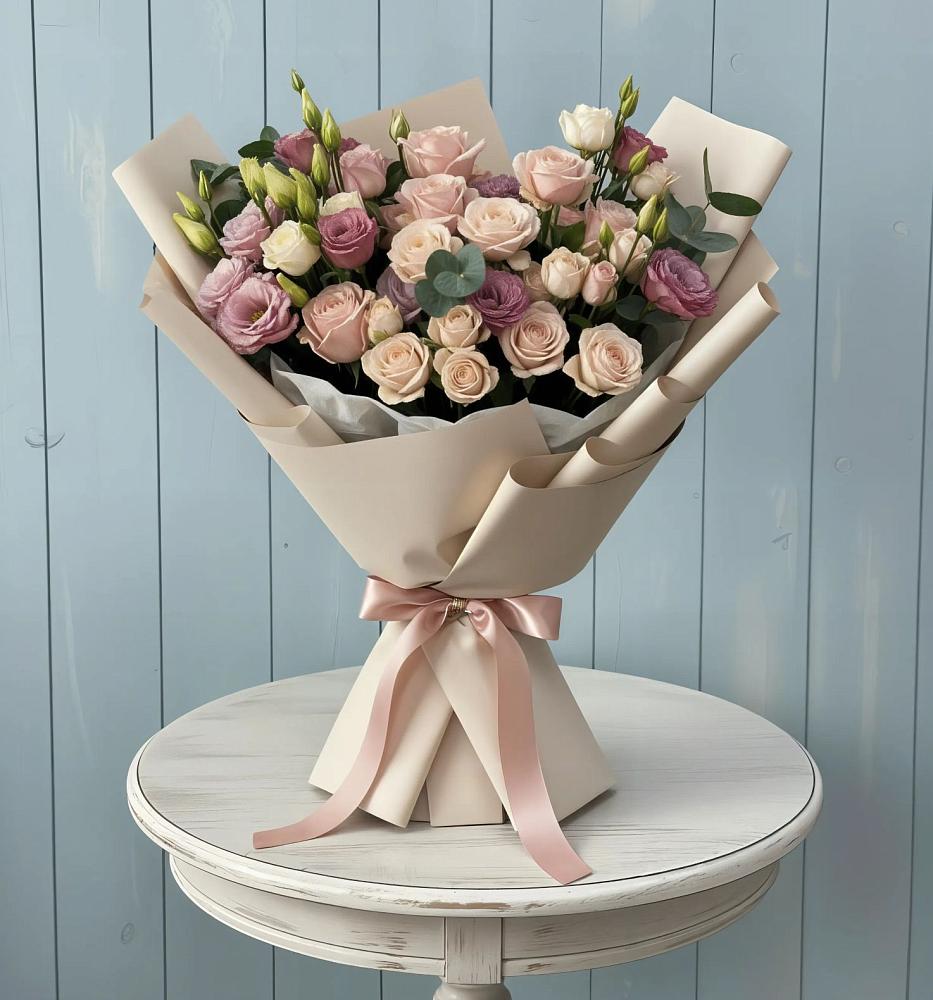 Букет цветов из: Розы и Лизиантусы в Цветово 1-ом