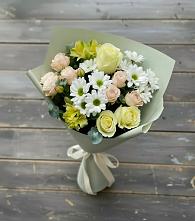 Букет цветов из:  Альстромерии, Розы и Хризантемы в Цветово 1-ом