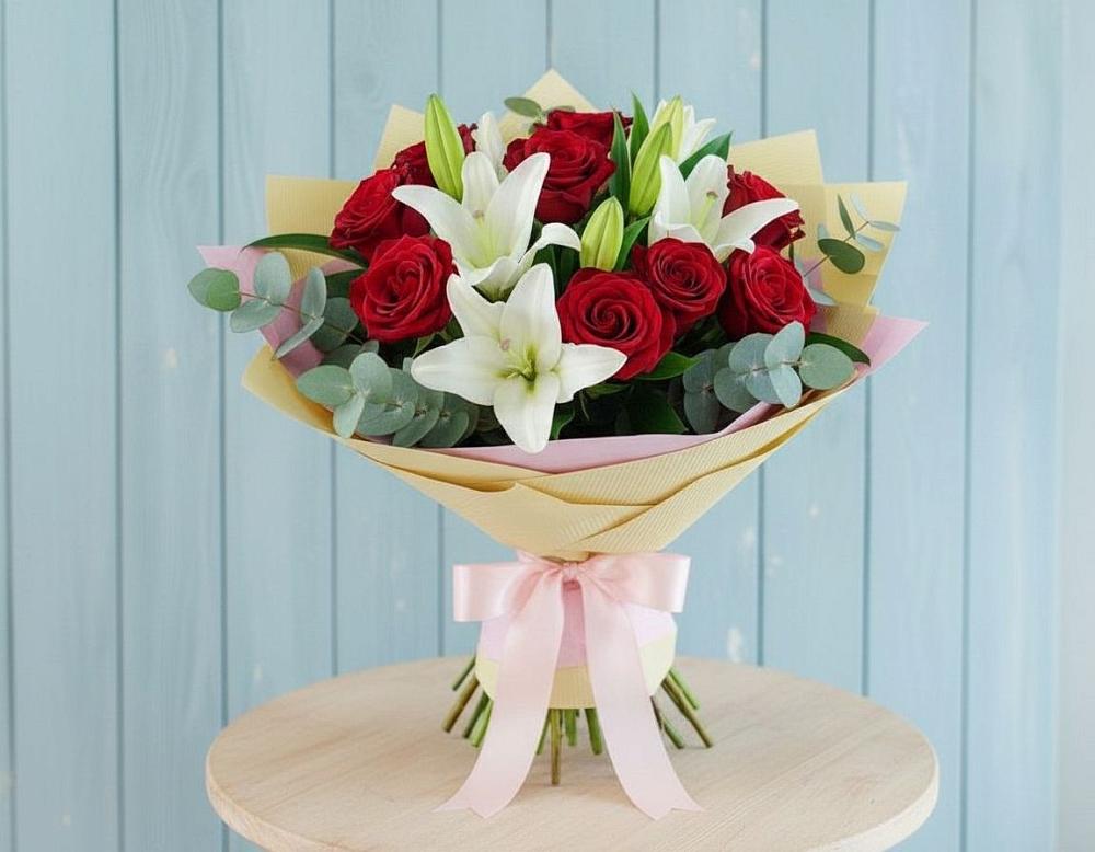 Букет цветов из: Лилии и Розы в Цветово 1-ом